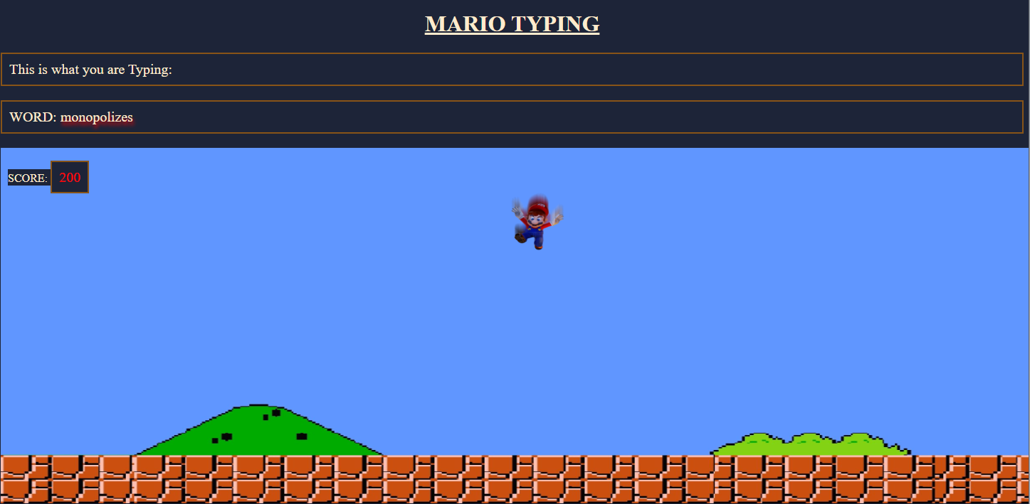 Mario Falling JavaScript typing game screenshot